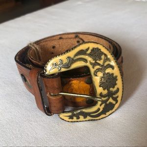 Vintage Leather Floral Tooled Belt